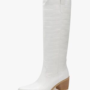 Chic White Croc-Embossed Heeled Boots